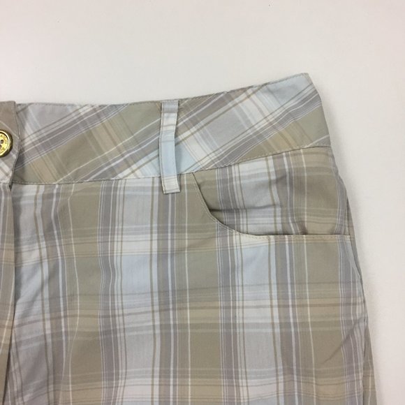 BUGATCHI Multi Color Plaid Gold Logo Button Bermuda Shorts/Cropped Pants - Picture 4 of 8